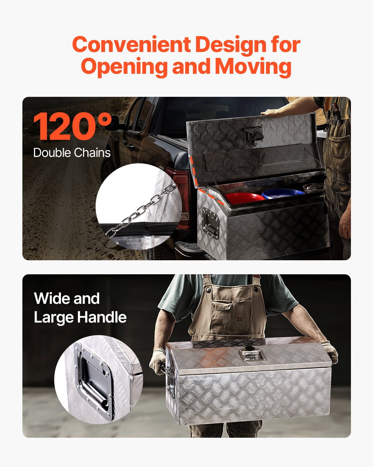 Verktygslåda i kraftigt aluminiumflak, ränderpläterad verktygslåda med sidohandtag och T-låsnycklar, förvaringslåda för släpvagn, pickup, husbil, 762 x 330,2 x 330,2 mm, silver