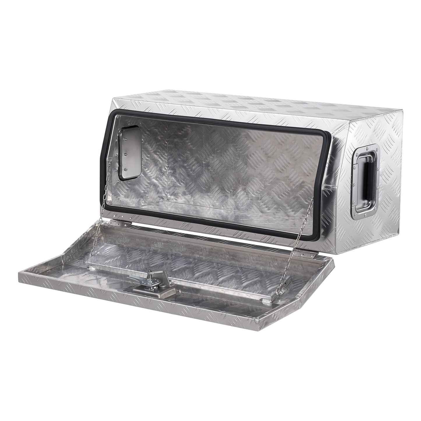Verktygslåda i kraftigt aluminiumflak, ränderpläterad verktygslåda med sidohandtag och T-låsnycklar, förvaringslåda för släpvagn, pickup, husbil, 762 x 330,2 x 330,2 mm, silver