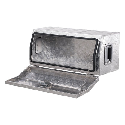 Verktygslåda i kraftigt aluminiumflak, ränderpläterad verktygslåda med sidohandtag och T-låsnycklar, förvaringslåda för släpvagn, pickup, husbil, 762 x 330,2 x 330,2 mm, silver