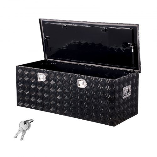 Heavy Duty Aluminum Truck Bed Tool Box, Stripes Plated Tool Box with Side Handle and Locks Keys, Storage Toolbox Chest Organizer for Trailer, Pickup, 48"x19.5"x17.5"(1219.2x495.3x444.5mm), Black