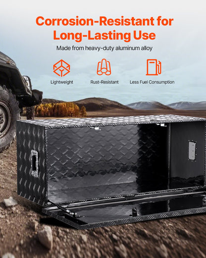 Verktygslåda i kraftigt aluminium för lastbilsflak, ränderpläterad verktygslåda med sidohandtag och lås och nycklar, förvaringslåda med verktygslåda och organisering för släpvagn och pickup, 48"x19,5"x17,5"(1219,2x495,3x444,5 mm), svart
