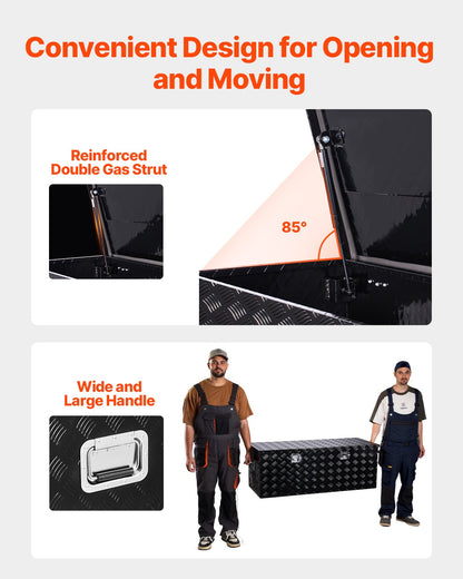 Verktygslåda i kraftigt aluminium för lastbilsflak, ränderpläterad verktygslåda med sidohandtag och lås och nycklar, förvaringslåda med verktygslåda och organisering för släpvagn och pickup, 48"x19,5"x17,5"(1219,2x495,3x444,5 mm), svart