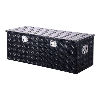 Verktygslåda i kraftigt aluminium för lastbilsflak, ränderpläterad verktygslåda med sidohandtag och lås och nycklar, förvaringslåda med verktygslåda och organisering för släpvagn och pickup, 48"x19,5"x17,5"(1219,2x495,3x444,5 mm), svart
