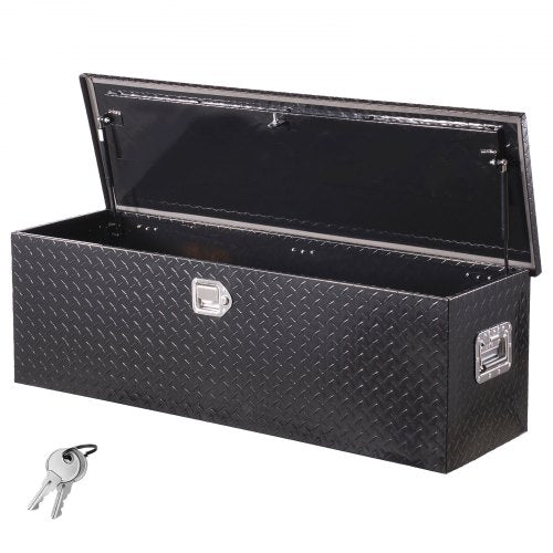 Heavy Duty Aluminum Truck Bed Tool Box, Diamond Plate Tool Box with Side Handle and Lock Keys, Storage Toolbox Chest Organizer for Trailer, Pickup, RV, 49"x15"x15"(1244.6x381x381mm), Black