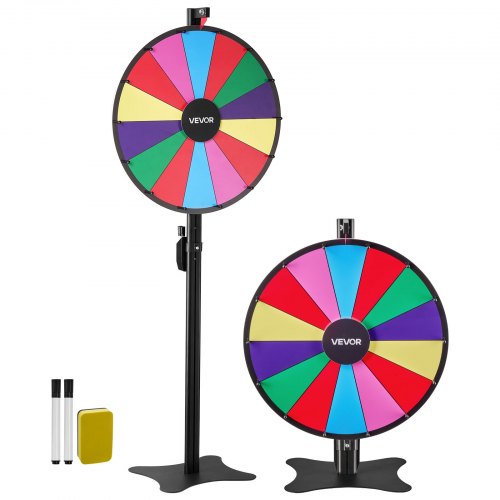 610 mm Spinning Prize Wheel, 14 Slots Spinning Wheel with Stand, Adjustable Height Win Fortune Roulette with a Dry Erase and 2 Markers, 6 Colors, Easy Assembly, for Party Pub Trade Show Carnival