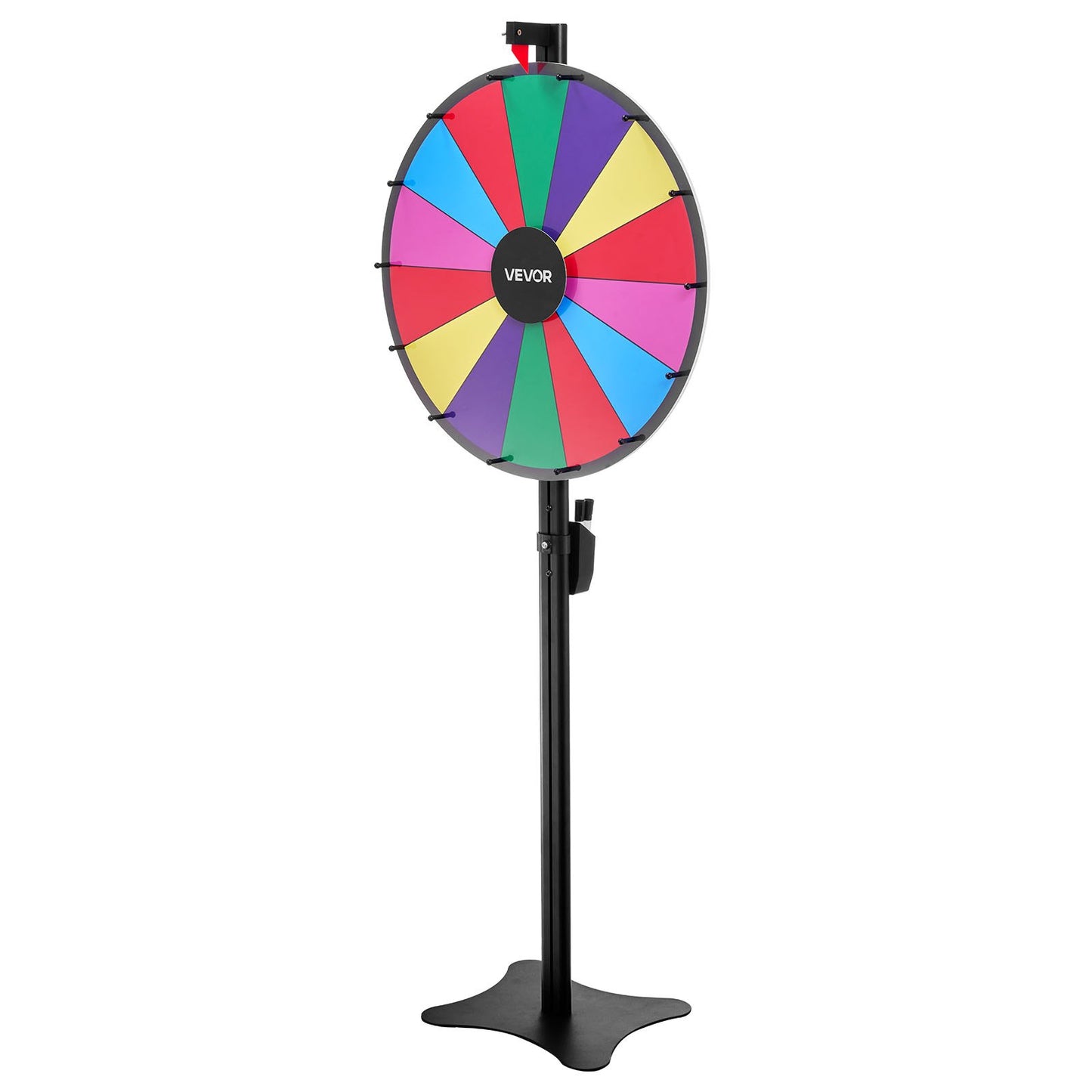 610 mm Spinning Prize Wheel, 14 Slots Spinning Wheel with Stand, Adjustable Height Win Fortune Roulette with a Dry Erase and 2 Markers, 6 Colors, Easy Assembly, for Party Pub Trade Show Carnival
