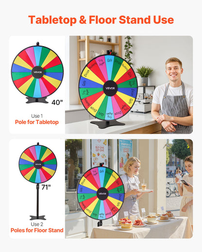 914 mm Spinning Prize Wheel, 18 Slots Spinning Wheel with Stand, Adjustable Height Win Fortune Roulette with a Dry Erase and 2 Markers, 6 Colors, Easy Assembly, for Party Pub Trade Show Carnival