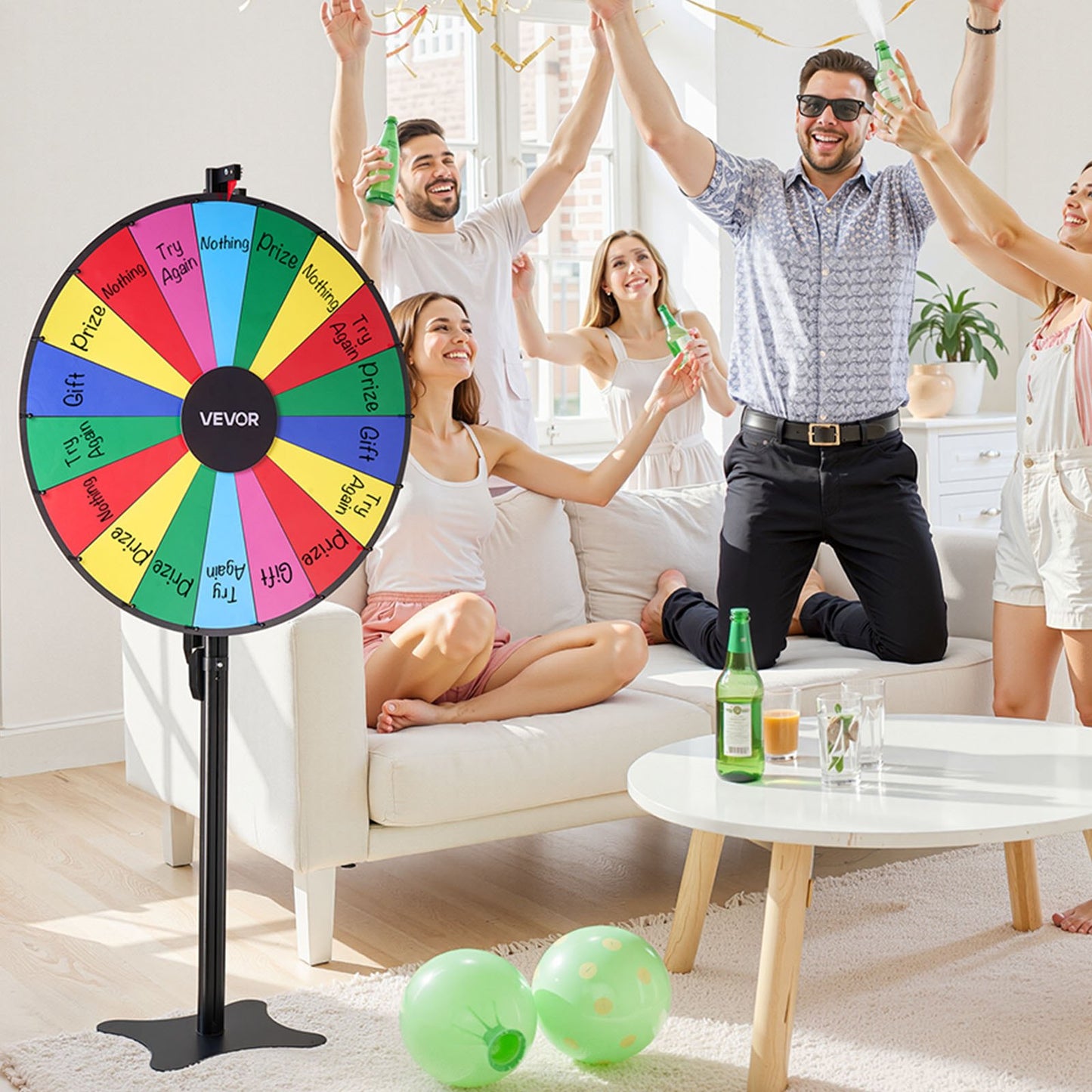 914 mm Spinning Prize Wheel, 18 Slots Spinning Wheel with Stand, Adjustable Height Win Fortune Roulette with a Dry Erase and 2 Markers, 6 Colors, Easy Assembly, for Party Pub Trade Show Carnival