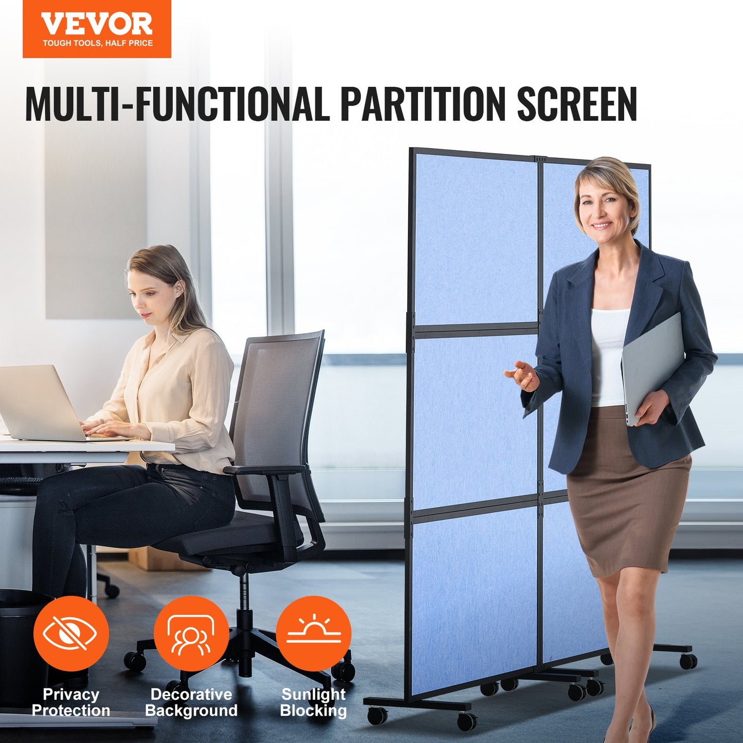 Office Divider, 2 Panel Office Partition, Freestanding Office Divider Wall Partition & Privacy Divider Reduce Noise and Room Separation, Light Blue