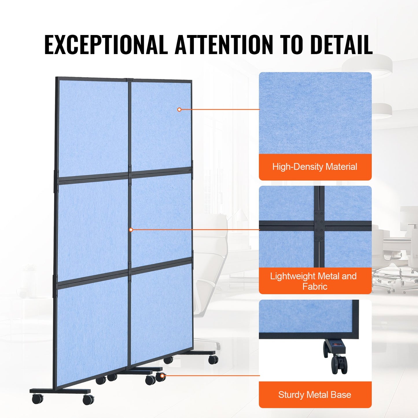 Office Divider, 2 Panel Office Partition, Freestanding Office Divider Wall Partition & Privacy Divider Reduce Noise and Room Separation, Light Blue