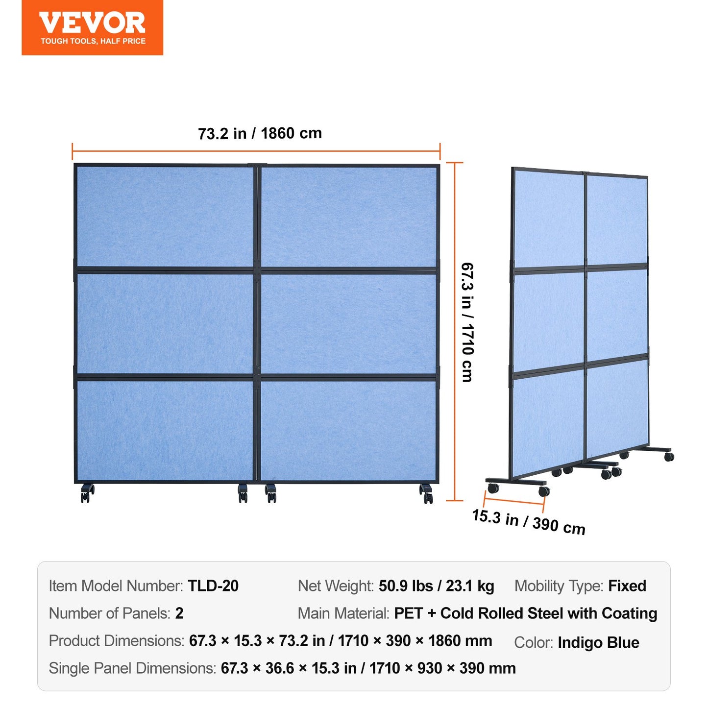 Office Divider, 2 Panel Office Partition, Freestanding Office Divider Wall Partition & Privacy Divider Reduce Noise and Room Separation, Light Blue