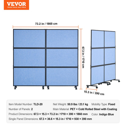 Office Divider, 2 Panel Office Partition, Freestanding Office Divider Wall Partition & Privacy Divider Reduce Noise and Room Separation, Light Blue