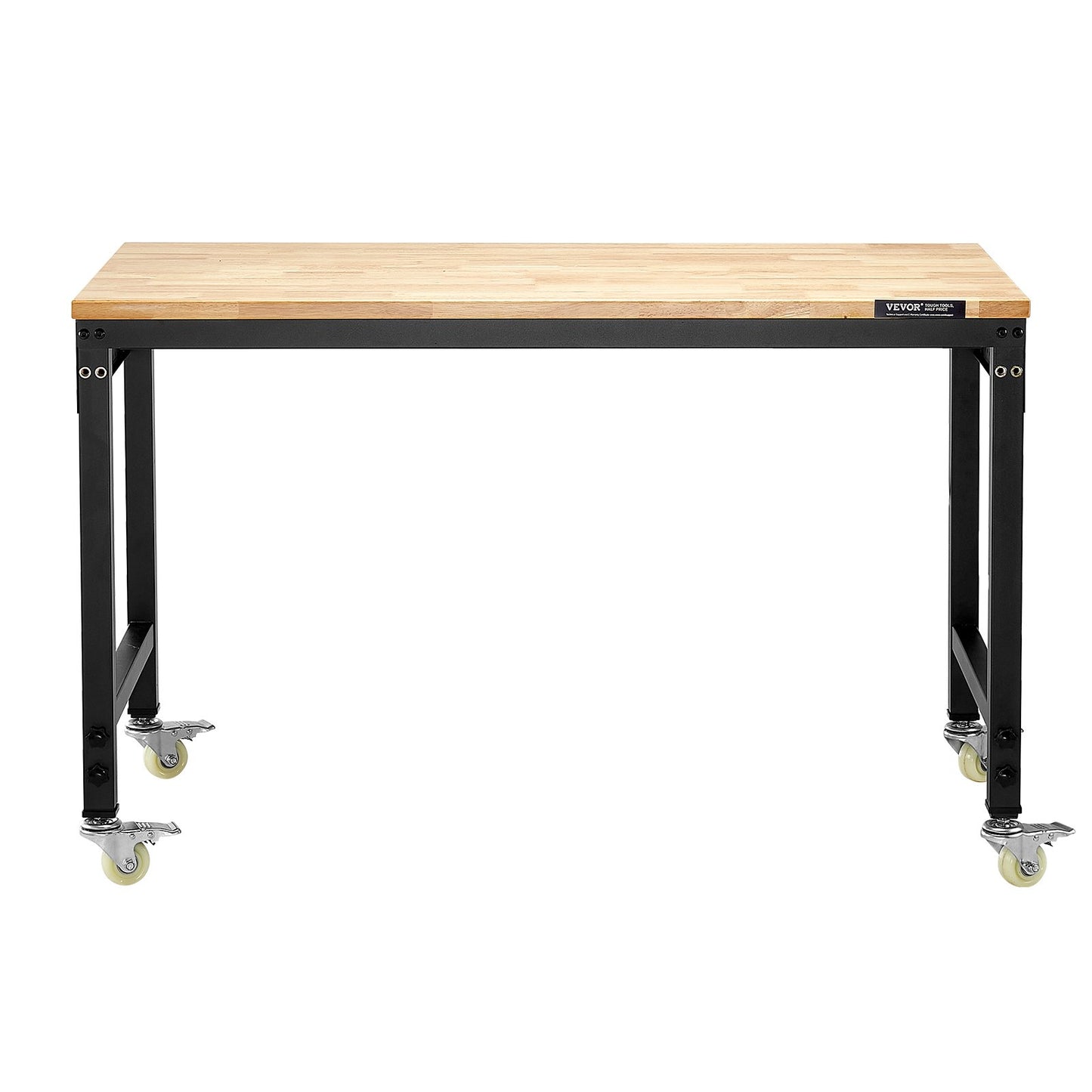 1219 mm Adjustable Workbench, 907 kg Load, Work Bench with Power Outlet, Wheels, and Pegboard, Heavy Duty Oak Wood Top Work Table for Garage, Workshop, Office, and Home