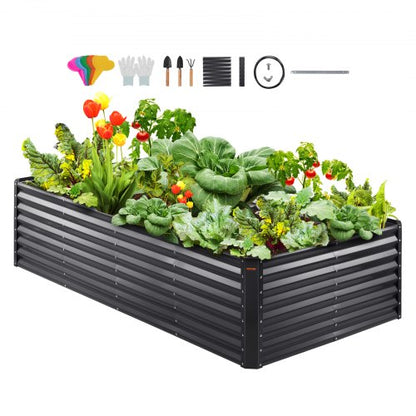 Raised Garden Bed,94.5x 47.2 x 23.6 inch Galvanized Metal Planter Box, Outdoor Planting Boxes with Open Base, for Growing Flowers/Vegetables/Herbs in Backyard/Garden/Patio/Balcony, Dark Gray