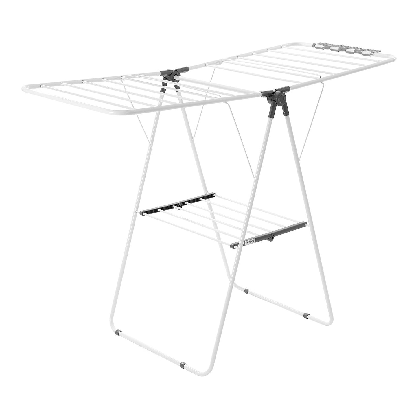 Clothes Drying Rack, 2-Tier Foldable Laundry Dryer Rack with Sock Clips & 21 Drying Rods, Metal Height Adjustable Drying Racks for Outdoor & Indoor, Free-Standing & Space-Saving Hanger, White