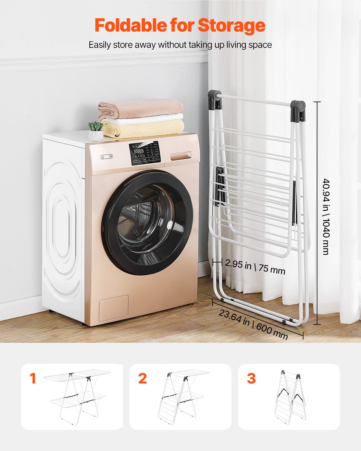 Clothes Drying Rack, 2-Tier Foldable Laundry Dryer Rack with Sock Clips & 31 Dry Rods, Metal Height Adjustable Drying Racks for Outdoor & Indoor, Free-Standing & Space-Saving Hanger, White