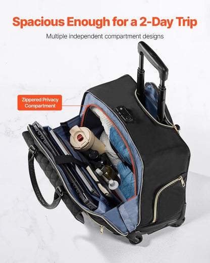 Rullande datorväska 17,3 tum / 43,9 cm datorväska med hjul för kvinnor och män svart guld