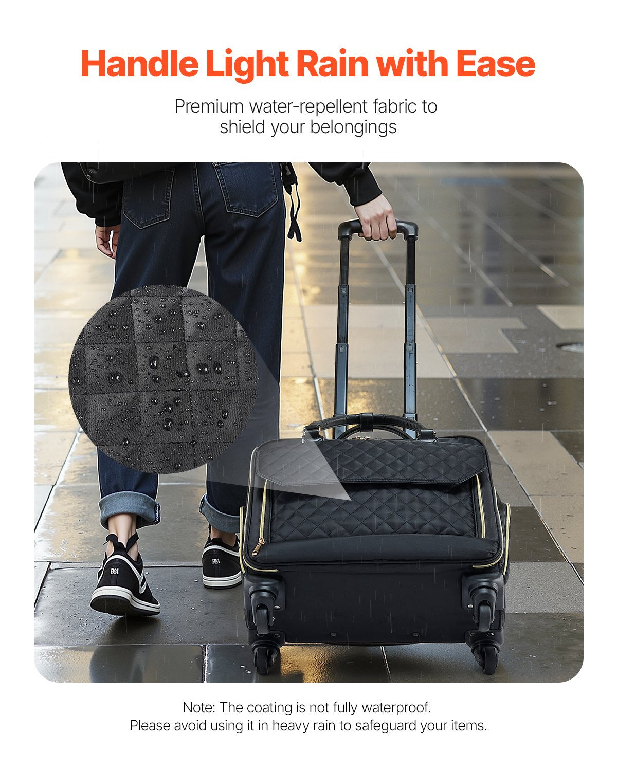 Rullande datorväska 17,3 tum / 43,9 cm datorväska med hjul för kvinnor och män svart guld