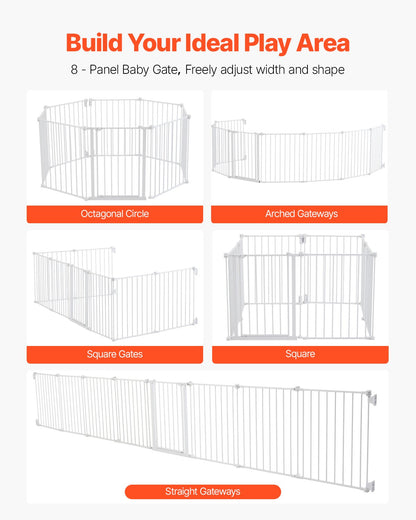 Baby Gate, 192 Inches Extra Wide, 28 Inches High 8-Panel Foldable Dog Gate, for Child Pet Security, One-Hand Open, Install Between Two Walls or As a Fence, for Stairs and Doorways, White
