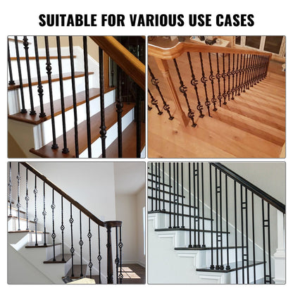 Aluminum Alloy Baluster Shoes Stair Flat Shoe with Screw Holes for 1/2 Inch Square Scroll Basket Twist Knuckle Staircase Balusters Metal Spindle Railing, Satin Black (50 Pcs)