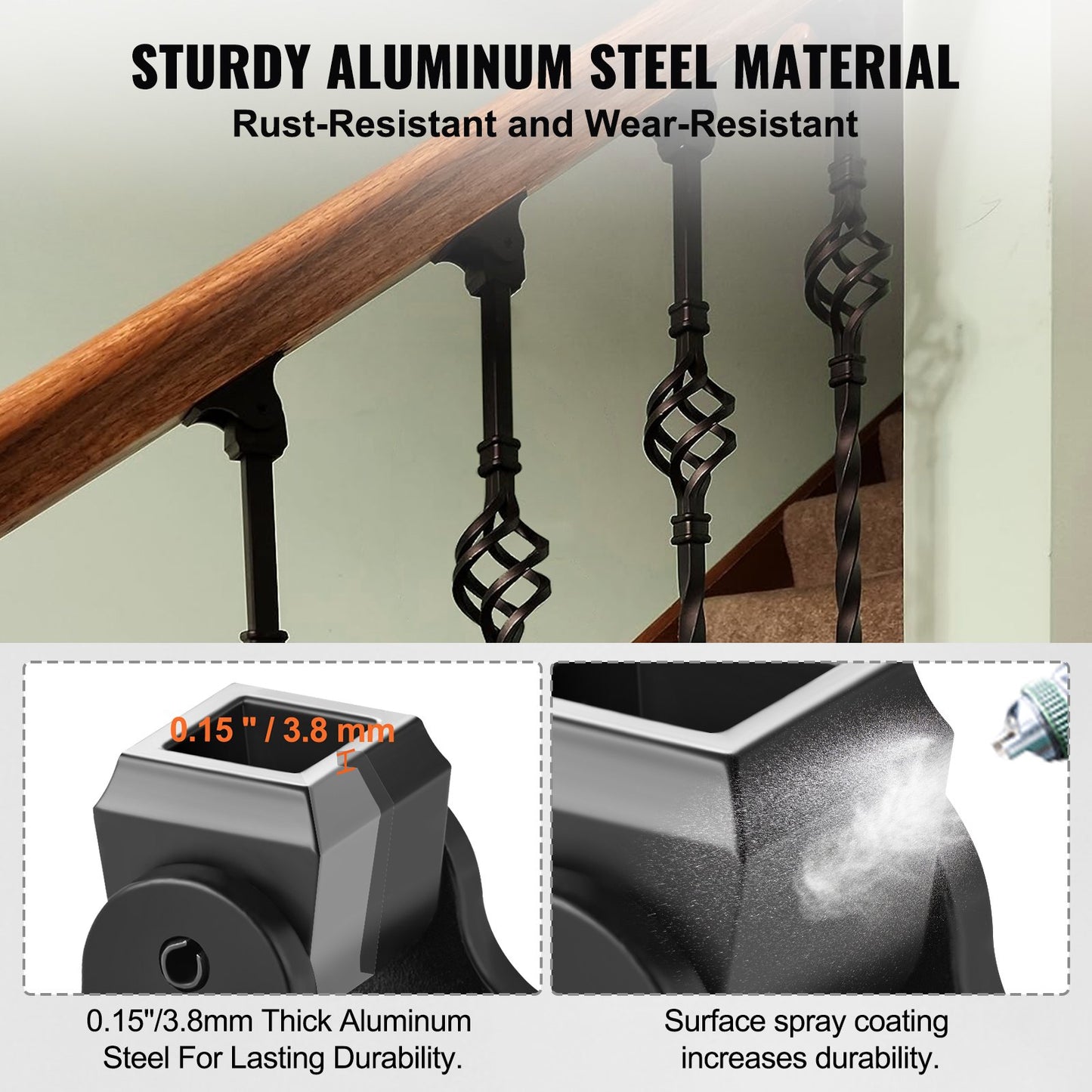 Aluminum Alloy Baluster Shoes Square Balusters Baluster Wrought Spindles for Staircase Slant Shoes with Screw Holes for 1/2 Inch Staircase Balusters, Black (50 Pcs)(Screws Sold Separately)