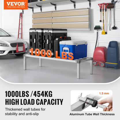 Aluminum Dunnage Rack, 48” x 20” Commercial Food Floor Rack, 12” Off the Floor, 1000 lbs Capacity All-Welded Aluminum Storage Rack, for Storage in Restaurants, Kitchens, Garages and Vehicles