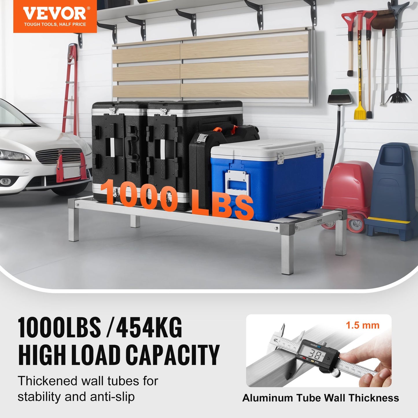 Aluminum Dunnage Rack, 48” x 20” Commercial Food Floor Rack, 8” Off the Floor, 1000 lbs Capacity All-Welded Aluminum Storage Rack, for Storage in Restaurants, Kitchens, Garages and Vehicles