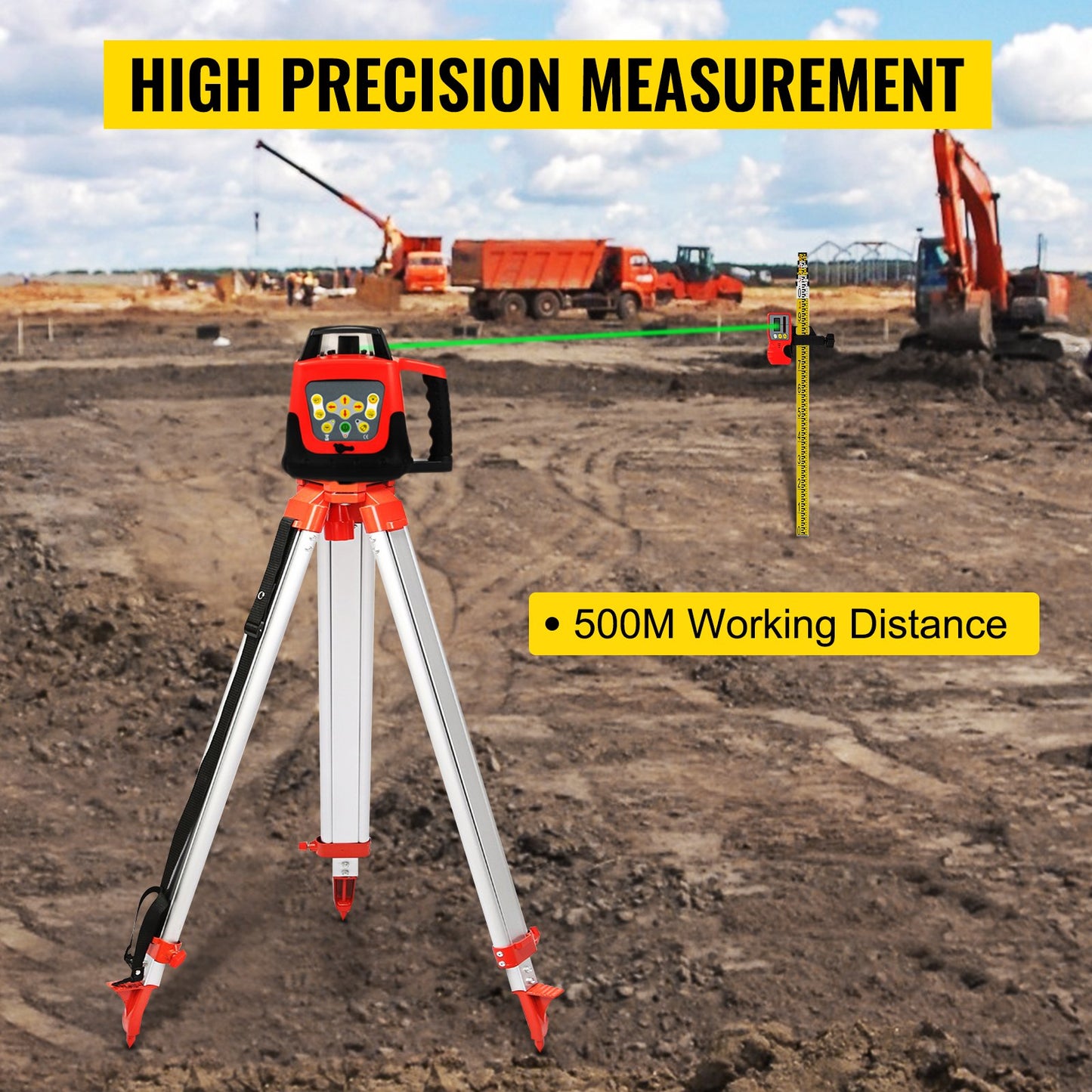 Green Rotary Laser Level Kit with Adjustable Tripod and 5M Staff, 500M Range, 360 Degree Rotary Scanning, Self-Leveling Laser Level System Kit, for Construction Projection