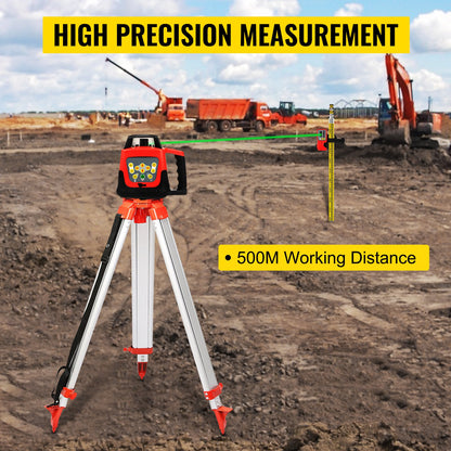 Green Rotary Laser Level Kit with Adjustable Tripod and 5M Staff, 500M Range, 360 Degree Rotary Scanning, Self-Leveling Laser Level System Kit, for Construction Projection