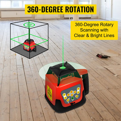 Green Rotary Laser Level Kit with Adjustable Tripod and 5M Staff, 500M Range, 360 Degree Rotary Scanning, Self-Leveling Laser Level System Kit, for Construction Projection
