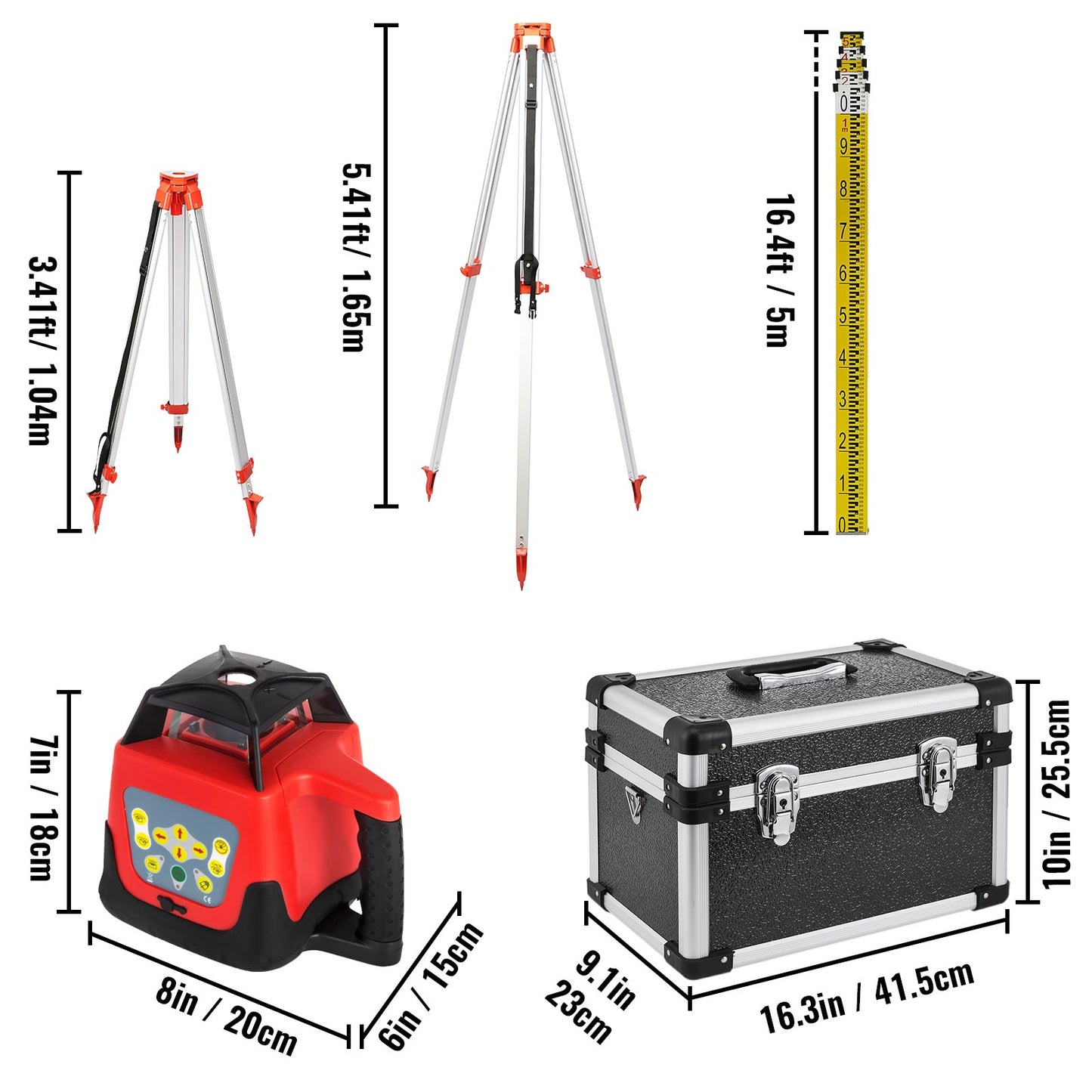 Green Rotary Laser Level Kit with Adjustable Tripod and 5M Staff, 500M Range, 360 Degree Rotary Scanning, Self-Leveling Laser Level System Kit, for Construction Projection