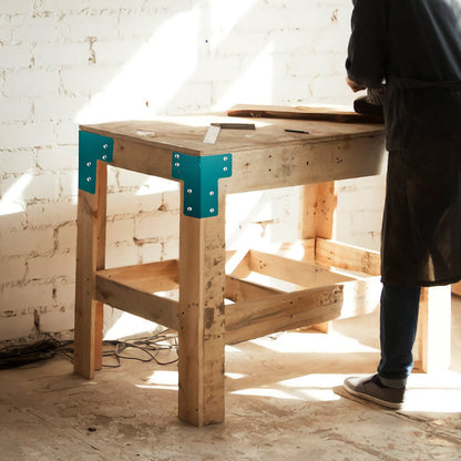 Workbench Corner Brackets, 5mm Thick Steel Shop Table Bracket Kit, 8 PCs Workbench Bracket Kit, Right Angle Shop Table Corner Brackets with Hardware Kit, Joint Fastener for Desk Edge, Family DIY