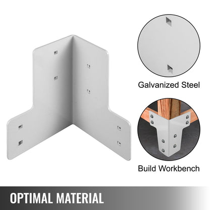 Workbench Corner Brackets 8 PCs Shop Table Bracket Kit 48 LBS Shop Table Corner Brackets 4 mm Right Angle White Color Galvanized Steel Elevated Platform Brackets for Deck Edge and Work Bench