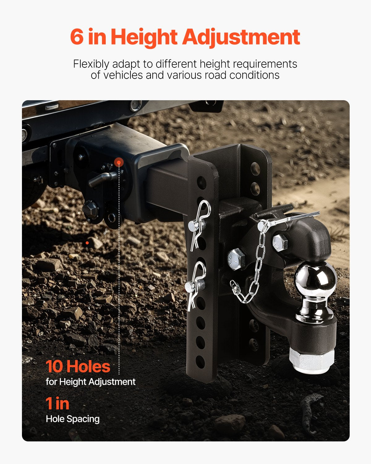 Justerbar dragkrok, 9000 kg, Dragkrok för 2-tums dragkrok, militär mottagare, kombination av 2-5/16-tums dragkula, passar 2,5 till 3-tums lunettring, 15 cm sänkning, svart pulverlackering