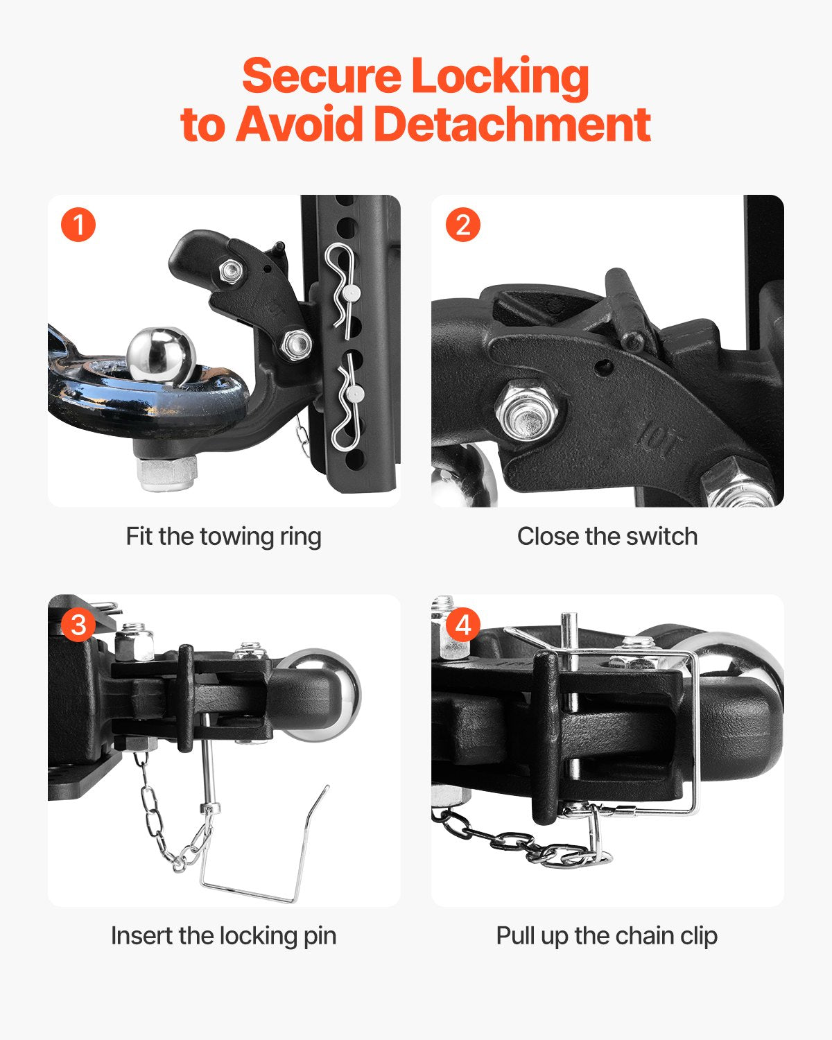 Justerbar dragkrok, 9000 kg, Dragkrok för 2-tums dragkrok, militär mottagare, kombination av 2-5/16-tums dragkula, passar 2,5 till 3-tums lunettring, 15 cm sänkning, svart pulverlackering
