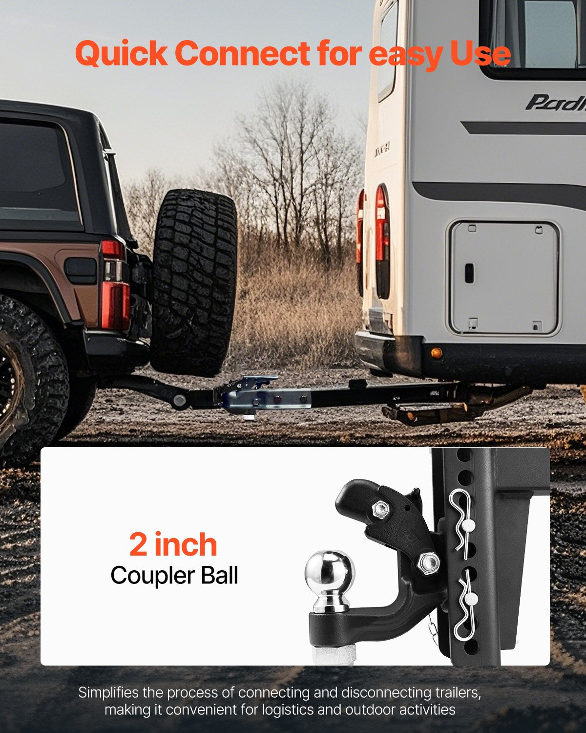 Justerbar dragkrok, 9000 kg, Dragkrok för 2-tums dragkrok, militär mottagare, kombination av 2-5/16-tums dragkula, passar 2,5 till 3-tums lunettring, 15 cm sänkning, svart pulverlackering