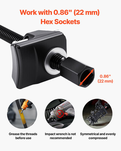 Strut Spring Compressor, 2 Pack, Heavy Duty Coil Spring Compressor Tool with 10.4 Inches(256 mm) Range, Compatible with 0.86 inches(22 mm) Hex Sockets, Fit for Car Truck Motorcycle, Black