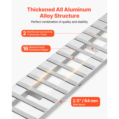 Lastramper, 2 st 2400 x 380 mm, slitstarkt aluminium- och kraftigt släpvagnsrampset med halkskydd, 2721,6 kg kombinerad kapacitet, för vagnar, jordbrukstraktorer, fyrhjulingar, gräsklippare, motorcyklar