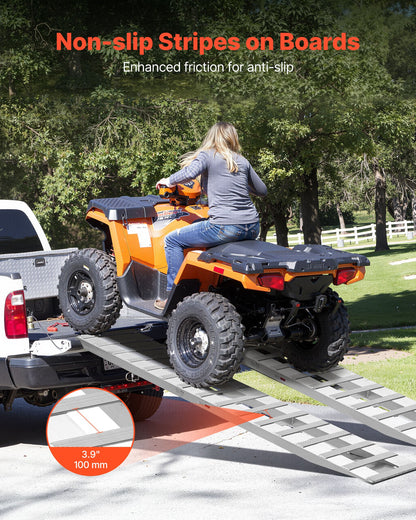 Lastramper, 2 st 2400 x 380 mm, slitstarkt aluminium- och kraftigt släpvagnsrampset med halkskydd, 2721,6 kg kombinerad kapacitet, för vagnar, jordbrukstraktorer, fyrhjulingar, gräsklippare, motorcyklar