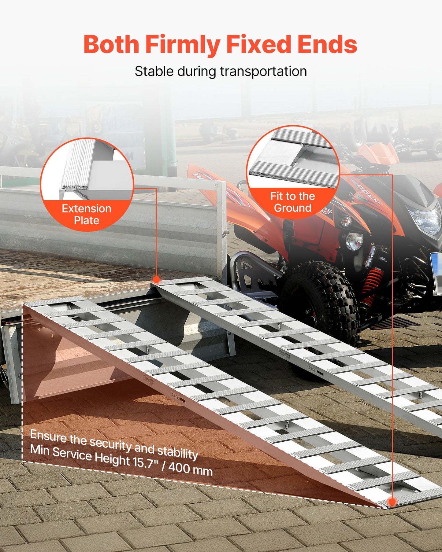 Lastramper, 2 st 2400 x 380 mm, slitstarkt aluminium- och kraftigt släpvagnsrampset med halkskydd, 2721,6 kg kombinerad kapacitet, för vagnar, jordbrukstraktorer, fyrhjulingar, gräsklippare, motorcyklar
