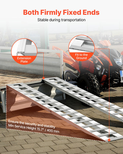 Lastramper, 2 st 2400 x 380 mm, slitstarkt aluminium- och kraftigt släpvagnsrampset med halkskydd, 2721,6 kg kombinerad kapacitet, för vagnar, jordbrukstraktorer, fyrhjulingar, gräsklippare, motorcyklar