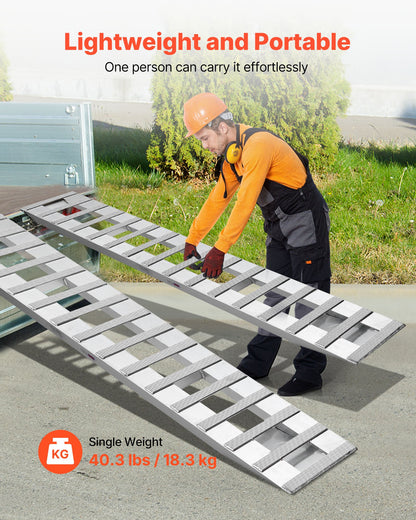 Lastramper, 2 st 2400 x 380 mm, slitstarkt aluminium- och kraftigt släpvagnsrampset med halkskydd, 2721,6 kg kombinerad kapacitet, för vagnar, jordbrukstraktorer, fyrhjulingar, gräsklippare, motorcyklar