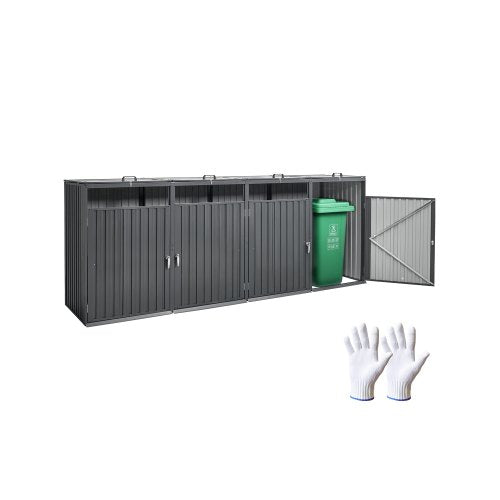 Trash Can Storage, 4 x 52.79 Gal Trash Bin Storage Shed Outdoor, Galvanized Steel Horizontal Storage Cabinet Waterproof, Lockable Garbage Can Storage Shed, for Garden, Backyard and Patio Use