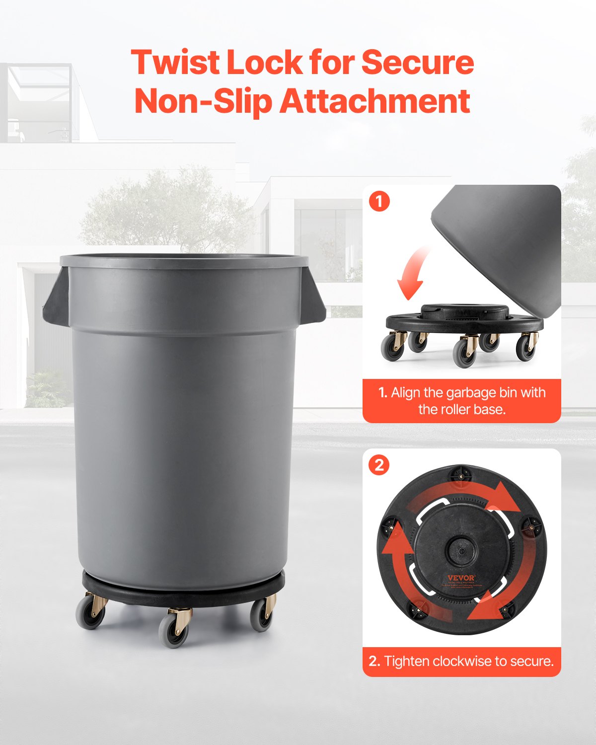 Trash Can Dolly, Fit 20, 32, 44, 55 Gallon Containers, 2 Packs Round Trash Can Roller Base with 4 Lockable Wheels, 500lbs Heavy Duty Barrel Dolly, Multi-Functional Rolling Dolly Cart