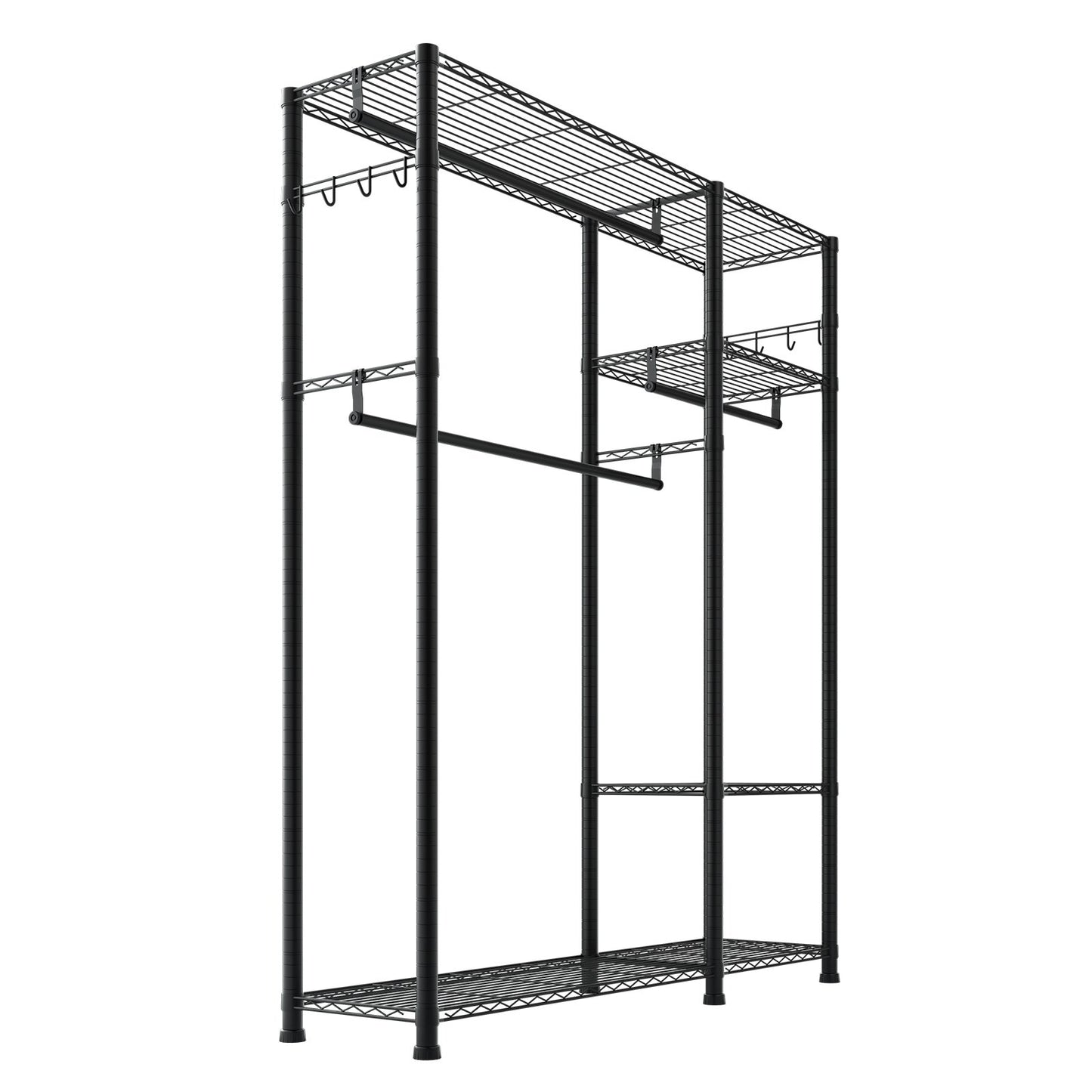 Clothing Garment Rack, Heavy Duty Clothes Rack, 6 Adjustable Tiers Clothes Racks with Steel Frame, 363 kg Load Capacity Closet Wardrobe with 3 Hanging Rods for Bedroom, Clothing Store, Hallway