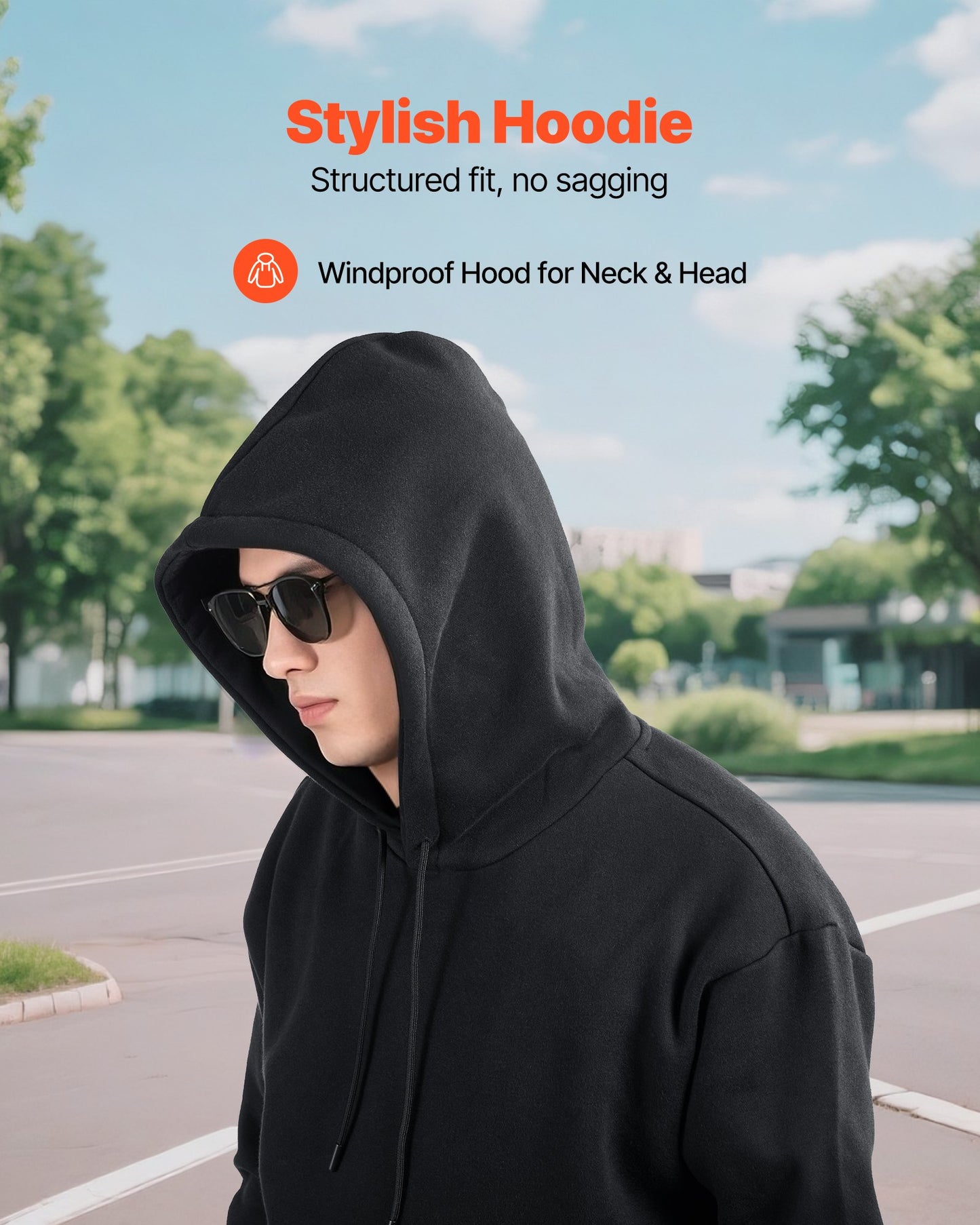 Men Pullover Hoodie, XX-Large Size, Fleece Long Sleeve Comfy Casual Basic Pullover Hooded Sweatshirt, Warm & Skin-friendly, Practical & Trendy, Black Hoodie with Large Pocket for Fall & Winter