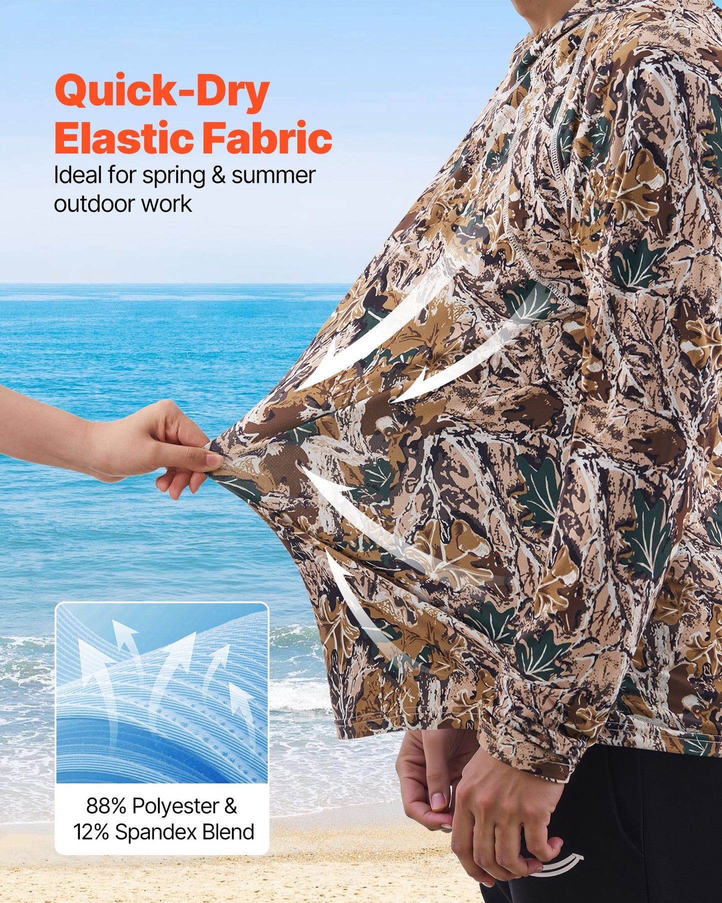 Camo Hoodie, Small Size, Men Pullover Hooded Sweatshirt, Moisture Wicking & Breathable, Quick-dry, Hiking Fishing Shirt with Hood, Long Sleeves Hunting Shirts for Spring & Summer Outdoor Work