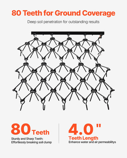Dragharv, 1,2 m x 1,7 m hållbar kedjeharv med 80 vassa tänder, lämplig för ATV, UTV, traktor, idealisk för jordbearbetning, sådd, jämning av landskap och underhåll av grusuppfarter på gårdsplanen.