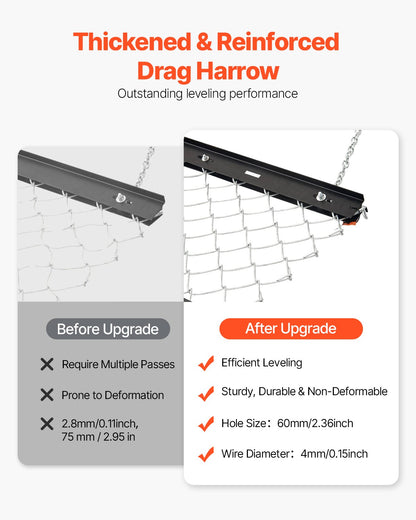 Dragharv, 4 x 5 fot kedjeharv - Tillverkad av Q235-stål, UTV-traktortillbehör för landskapsutjämning eller torvberedning, hållbar harvkratta för grusuppfart, gård, fält, trädgård, svart