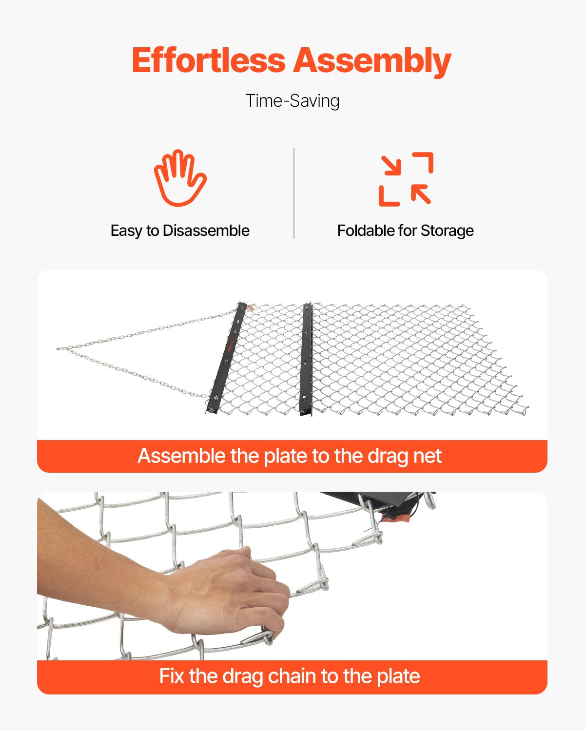Dragharv, 4 x 5 fot kedjeharv - Tillverkad av Q235-stål, UTV-traktortillbehör för landskapsutjämning eller torvberedning, hållbar harvkratta för grusuppfart, gård, fält, trädgård, svart